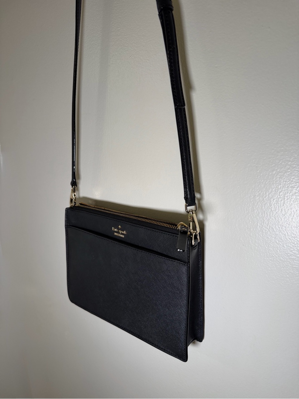 kate spade Black Leather Crossbody with Gold Hardware
